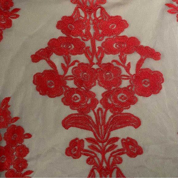 For love & Lemons Temecula Red Tan One Shoulder Mini Dress Embroidered Mesh XS - Picture 11 of 12